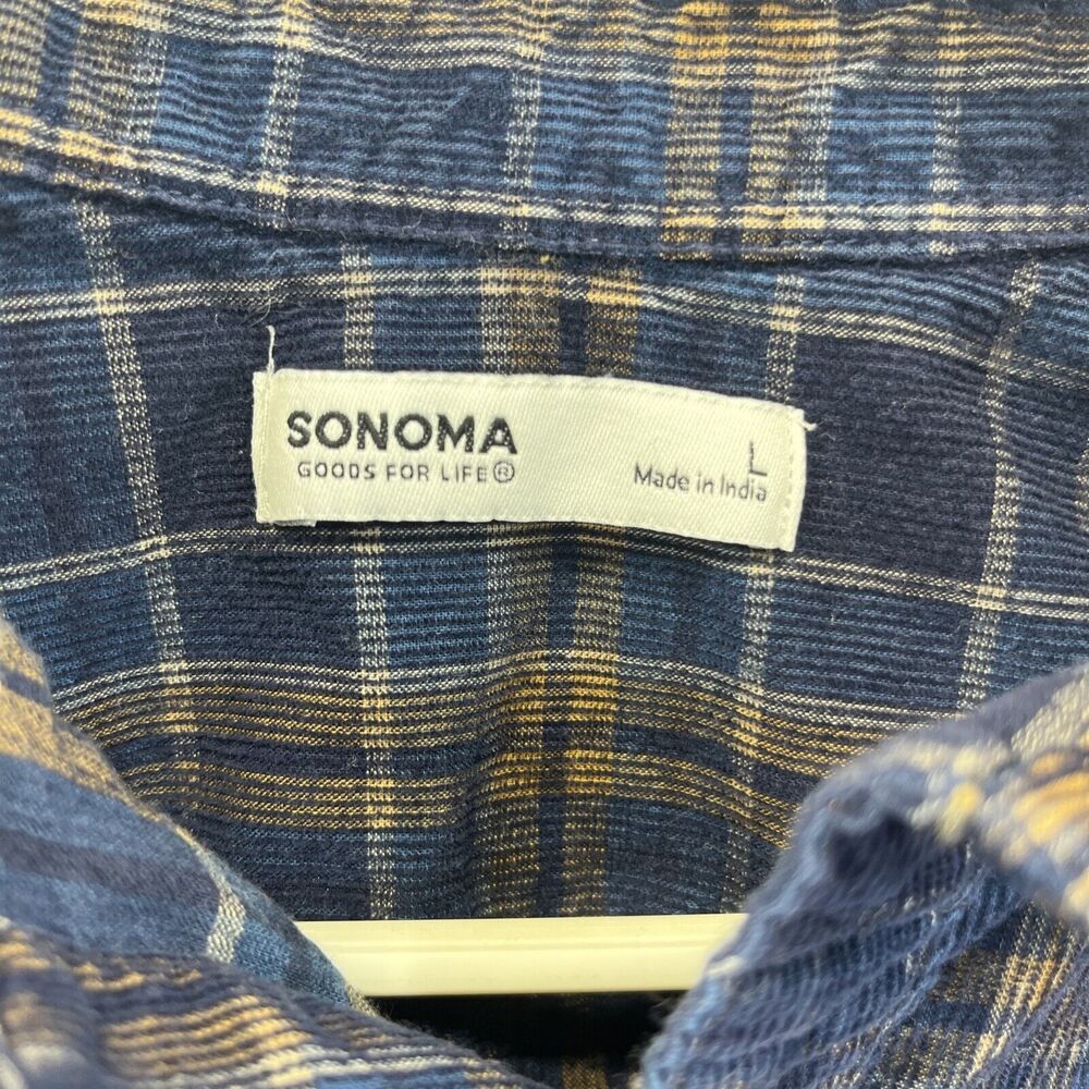 Sonoma Mens Size L Dark Navy Blue Tan Button Down Long Sleeve Corduroy Shirt - Picture 4 of 7